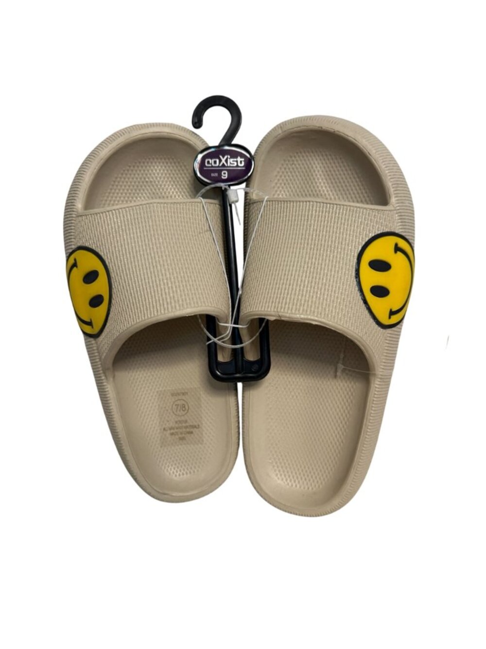 CoXist Slide Sandals Smiley Face Size 7/8 Unisex NWOT Beige - Picture 5 of 6
